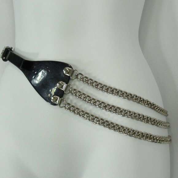 G by Guess Belt Black Silver Triple Chain Small 37" Inches Long x .5-2.25" Inch - Picture 1 of 10